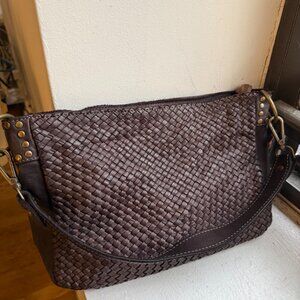 Dark brown woven shoulder bag (Made in Italy)